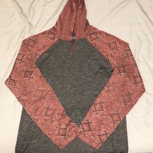 Red and Grey Raw Yarn Hoodie